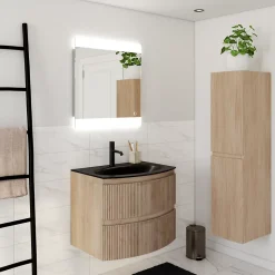 Plan vasque verre noir mat Vague 69 cm* Plan Simple Vasque