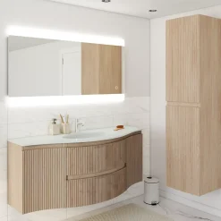 Plan vasque verre Vague version centre 138 cm* Plan Simple Vasque