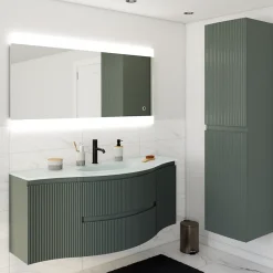 Plan vasque verre Vague version centre 138 cm* Plan Simple Vasque