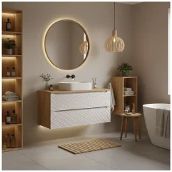 Meublorama Plan vasque YOKA Finition chene clair, 180 cm* Plan Double Vasque
