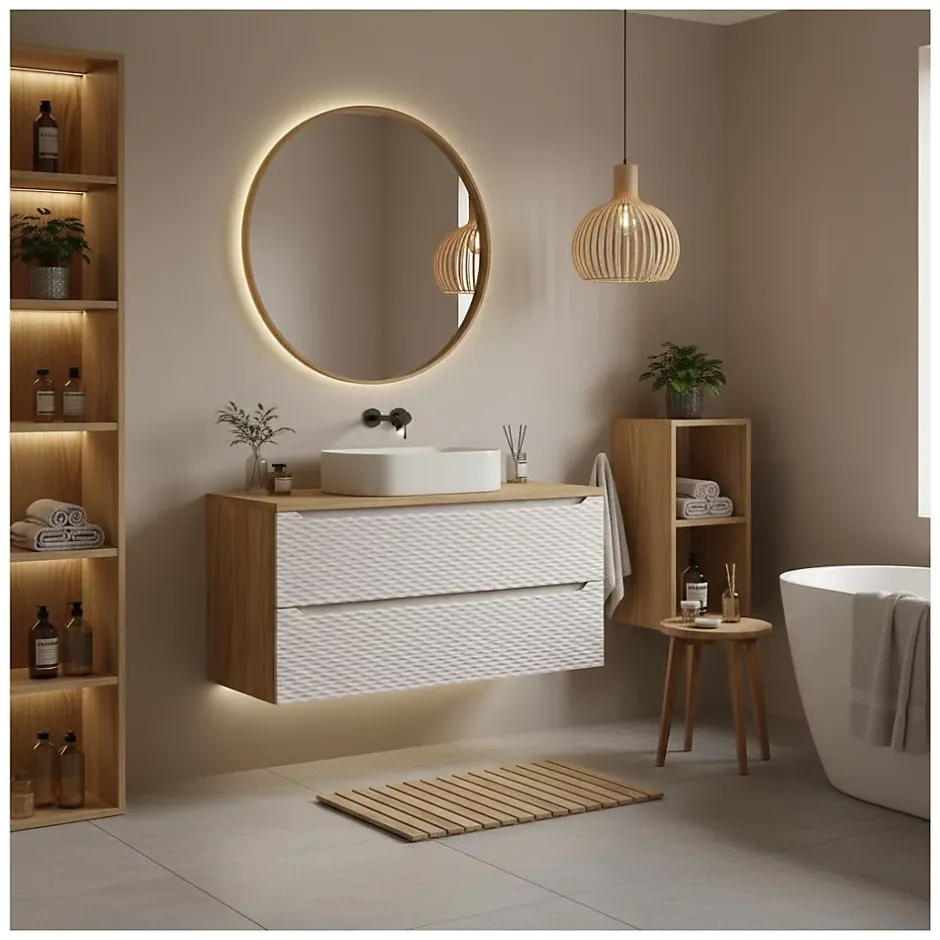 Meublorama Plan vasque YOKA Finition chene clair, 120 cm* Plan Double Vasque
