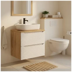 Meublorama Plan vasque YOKA Finition chene clair, 70 cm* Plan Double Vasque