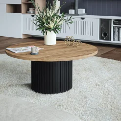 KOLM Plateau laminé chêne craft rond, diamètre 68 cm, pour bureau, table, table basse