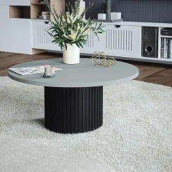 KOLM Plateau laminé gris rond, diamètre 90 cm, pour bureau, table, table basse