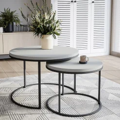 KOLM Plateau laminé gris rond, diamètre 90 cm, pour bureau, table, table basse