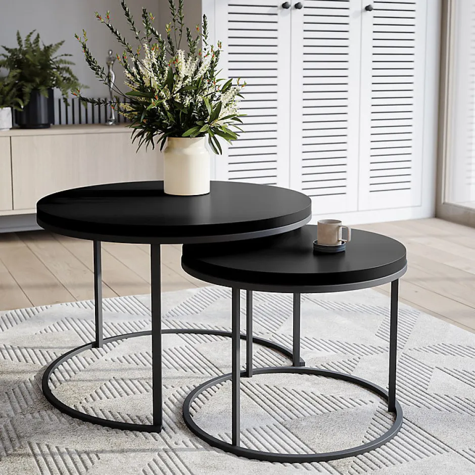 KOLM Plateau laminé noir rond, diamètre 68 cm, pour bureau, table, table basse