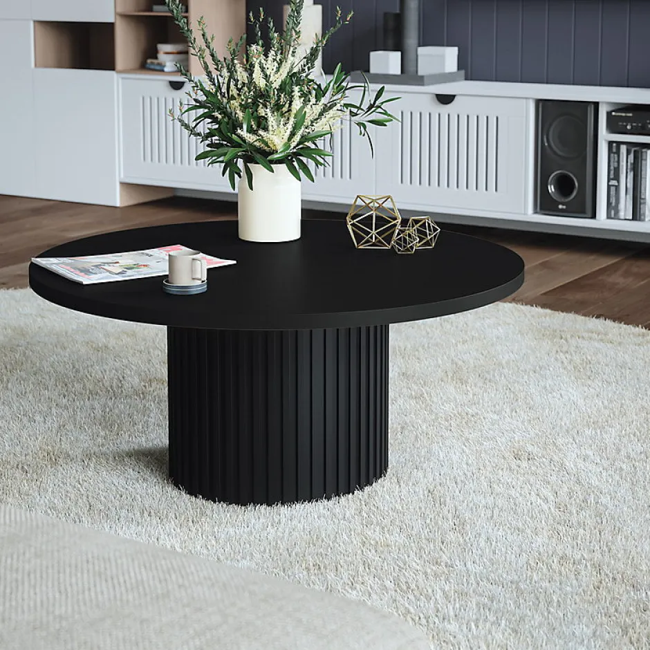KOLM Plateau laminé noir rond, diamètre 68 cm, pour bureau, table, table basse