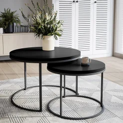 KOLM Plateau laminé noir rond, diamètre 50 cm, pour bureau, table, table basse