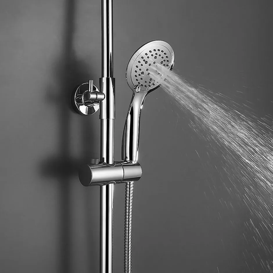 Kibath Poignée de douche manuelle 5 positions DUR ronde finition chrome brillant en ABS* Colonne De Douche Mécanique