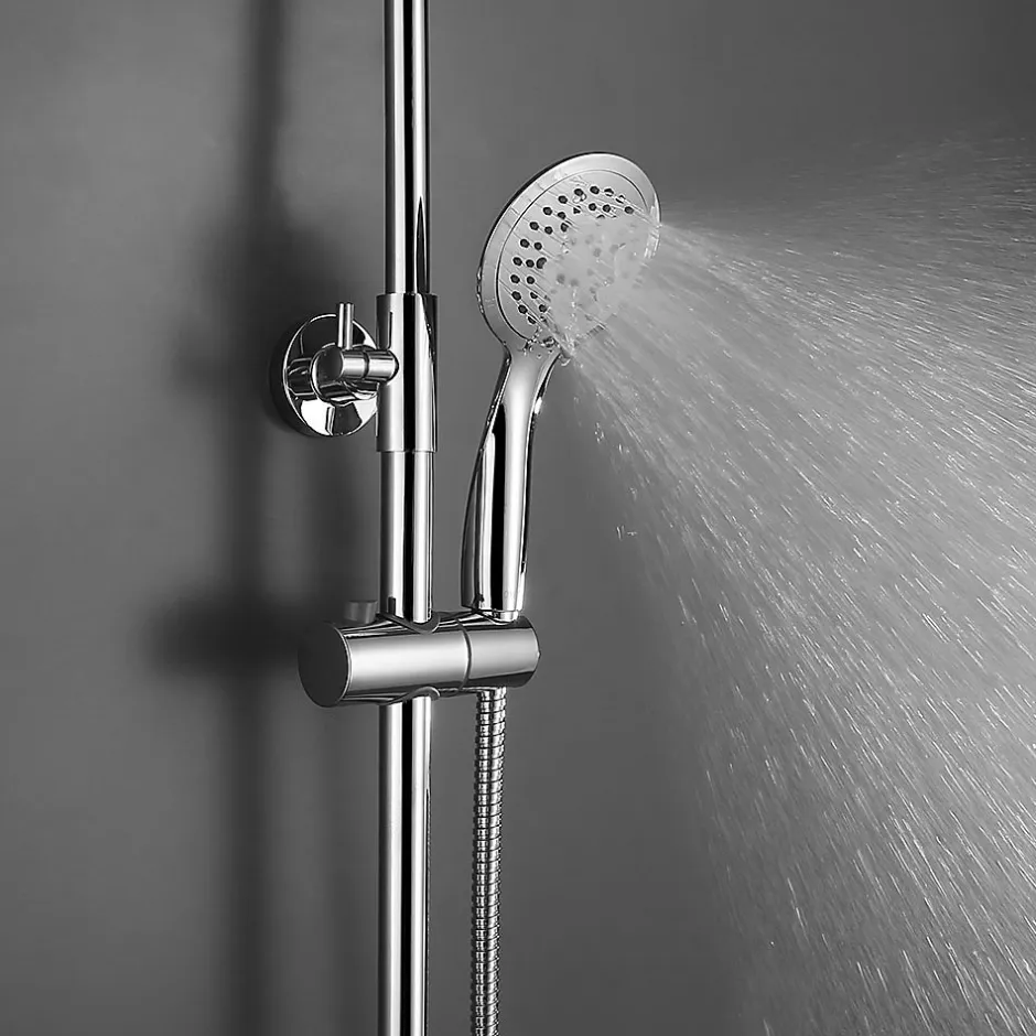 Kibath Poignée de douche manuelle 5 positions DUR ronde finition chrome brillant en ABS* Colonne De Douche Mécanique