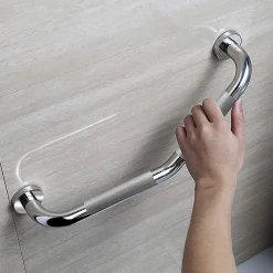 Kibath Poignée de sécurité antidérapante en forme de Z de 43 cm en acier inoxydable avec finition chromée polie
