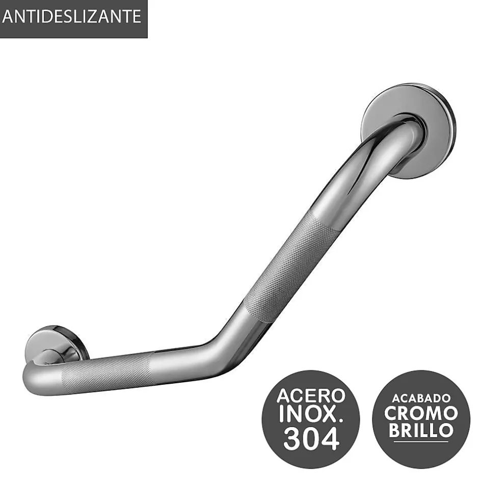 Kibath Poignée de sécurité antidérapante en forme de Z de 43 cm en acier inoxydable avec finition chromée polie