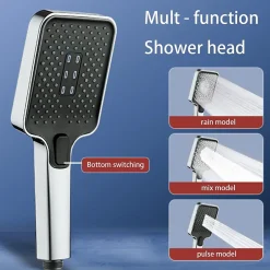 Deko Pommeau de douche carré haute pression avec 3 modes de pulvérisation, économie d'eau* Pommeau De Douche, Flexible Et Barre De Douche