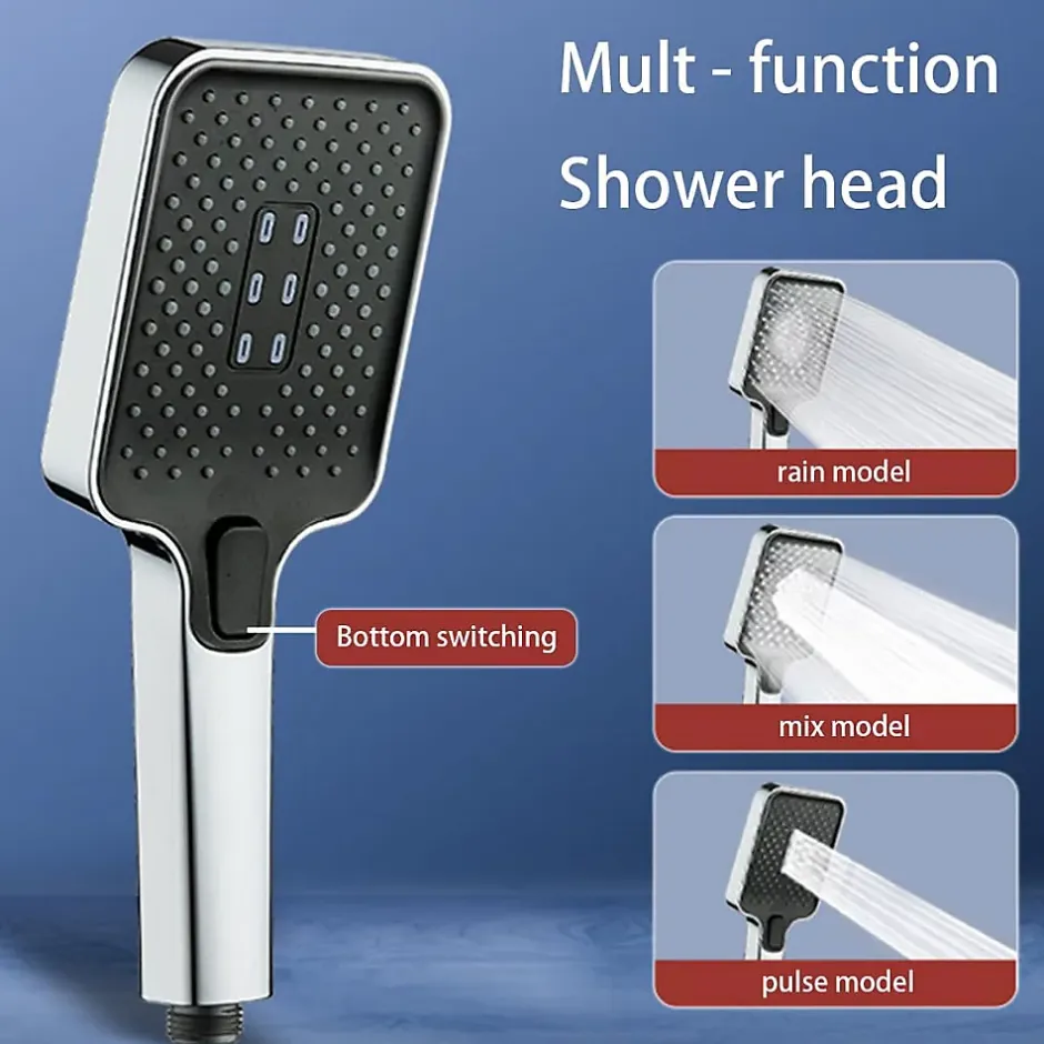 Deko Pommeau de douche carré haute pression avec 3 modes de pulvérisation, économie d'eau* Pommeau De Douche, Flexible Et Barre De Douche