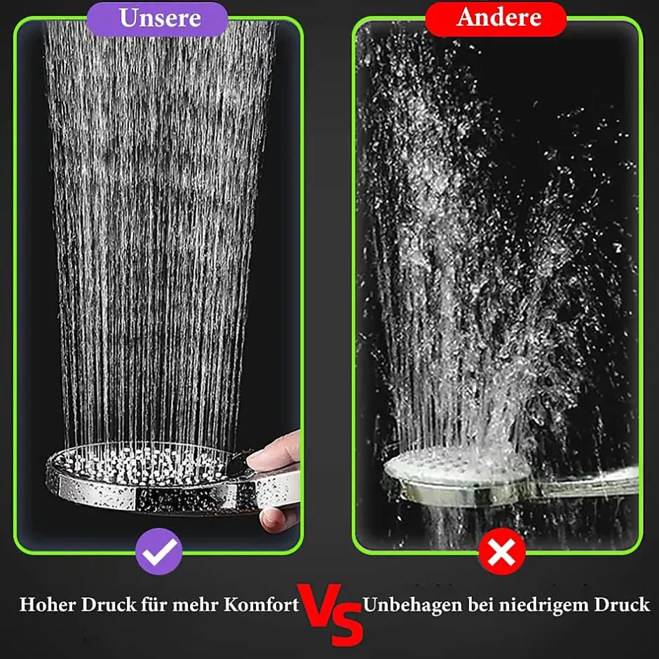 Deko Pommeau de douche économiseur d'eau,, arrêt d'eau et filtre, chrome (argent - noir)* Pommeau De Douche, Flexible Et Barre De Douche