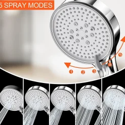 Deko Pommeau de Douche, Douchette avec Filtre, Pommeau de Anti Calcaire Douche Haute Pression, Pommeau Douche avec 5 Modes, Argent* Pommeau De Douche, Flexible Et Barre De Douche