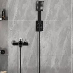 Deko Pommeau de douche filtrant - Économie d'eau - Avec tuyau et collier de serrage - Carré - Noir