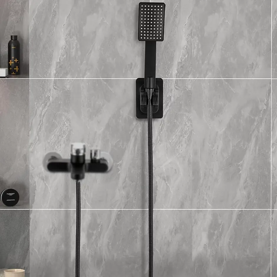 Deko Pommeau de douche filtrant - Économie d'eau - Avec tuyau et collier de serrage - Carré - Noir