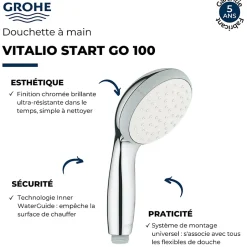 Grohe Pommeau de douche Quickfix Vitalio START Go 100* Pommeau De Douche, Flexible Et Barre De Douche