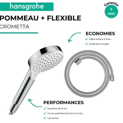 Hansgrohe Pommeau de douche Crometta + Flexible Designflex 160 cm chromé