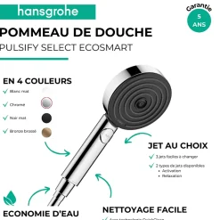 Hansgrohe Pommeau de douche Pulsify Select S 105 EcoSmart 3jets bronze brossé* Pommeau De Douche, Flexible Et Barre De Douche
