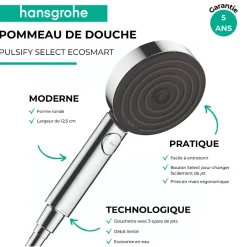 Hansgrohe Pommeau de douche Pulsify Select EcoSmart 105 3 jets relaxation + Flexible 160 cm Isiflex Bronze brossé* Pommeau De Douche, Flexible Et Barre De Douche