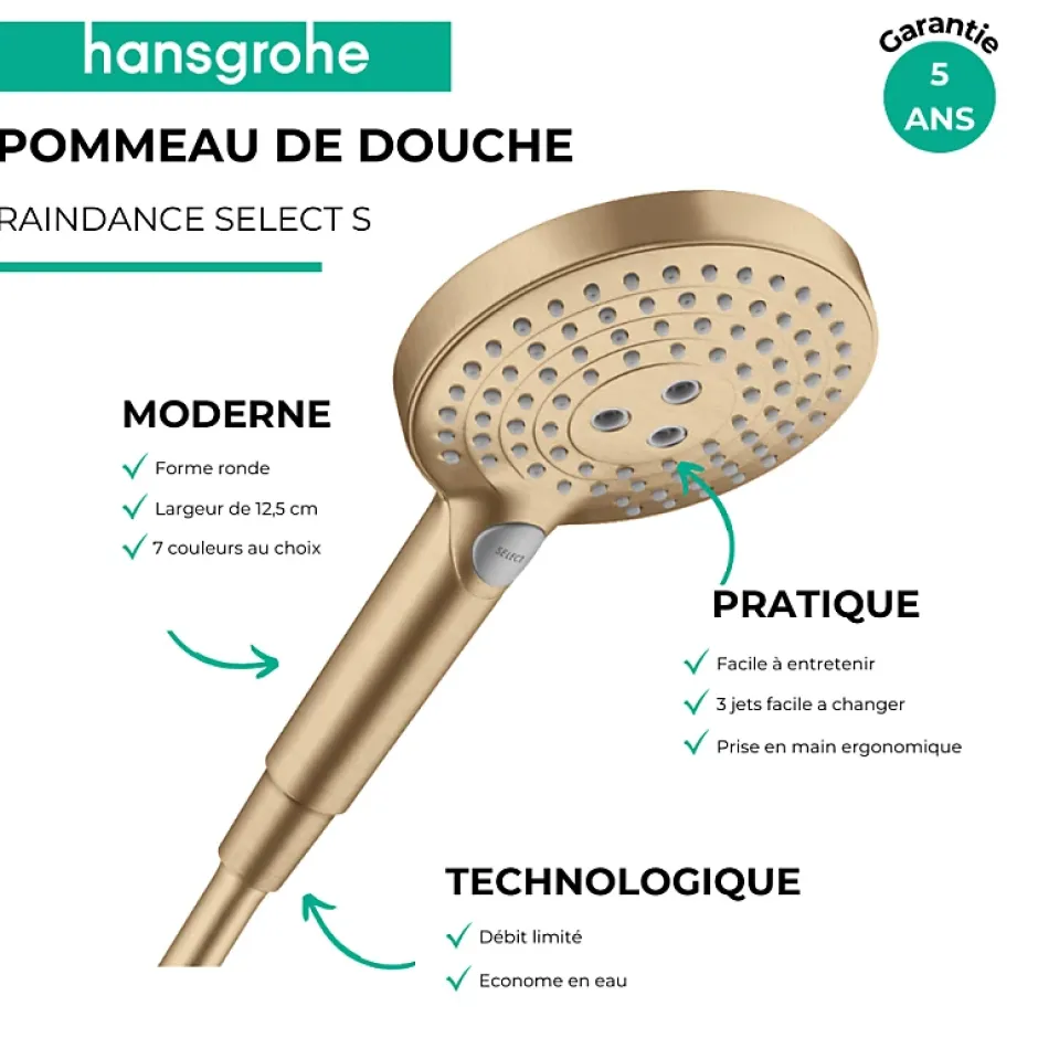 Hansgrohe Pommeau de douche Raindance Select S EcoSmart 120 3 jets + flexible Designflex 125 cm bronze brossé
