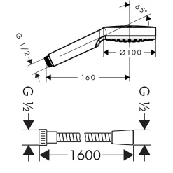 Hansgrohe Pommeau de douche Crometta + Flexible Metaflex 160 cm chromé* Pommeau De Douche, Flexible Et Barre De Douche