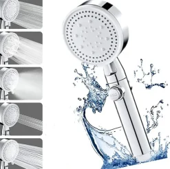 Deko Pommeau de douche Haute Pression à économie D'eau 5 types de jet pour bain et spa Pommeau Douche Anti Calcaire(Argenté)