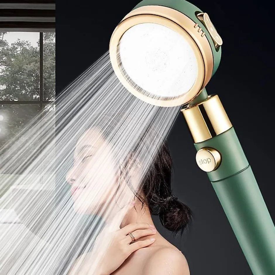 Deko Pommeau de douche, pommeau de douche à économie d'eau et anticalcaire, arrêt d'eau à un bouton - ABS - (bleu fumé)* Pommeau De Douche, Flexible Et Barre De Douche