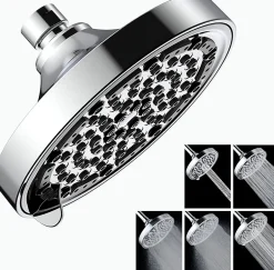Vendos85 Pommeau de douche rond chromé 15 cm, 5 modes haute pression