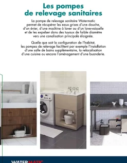 Watermatic Pompe de relevage 2 entrées pour douche traditionnel ou extra plat VD80 évacuation de 1 douche+1 lavabo