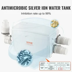 Vevor Pompe macératrice 350W, 3 entrées eau, 6000 L h, relevage 7 m, eaux usées sous-sol cuisine.* Wc Chimique Et Broyeur