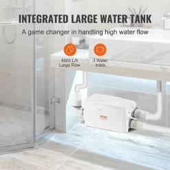 Vevor Pompe macératrice 350W, 3 entrées eau, 6000 L h, relevage 7 m, eaux usées sous-sol cuisine.* Wc Chimique Et Broyeur