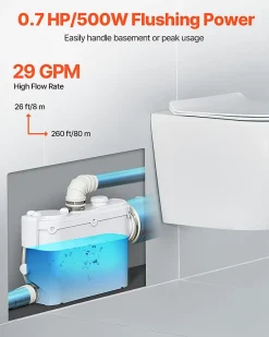 Vevor Pompe macératrice 500W, 6600 L h, ht. manométrique 8 m, 3 entrées eau, eaux usées.