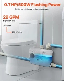 Vevor Pompe macératrice 500W, sanitaire 4 entrées eau, 110 L min, ht. refoulement 8 m.