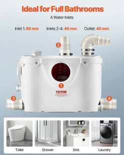 Vevor Pompe macératrice 500W, sanitaire 4 entrées eau, 110 L min, ht. refoulement 8 m.