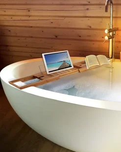 MSV Pont de baignoire en bambou avec support tablette/livre L. 70 x P. 15,1 cm