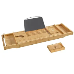 Calicosy Pont de Baignoire Extensible en Bambou - L75/109 cm* Etagère Salle De Bains