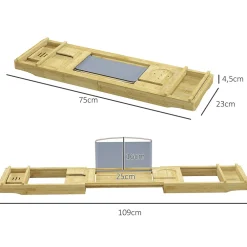 Homcom Pont plateau de baignoire extensible 75-109L cm - porte-gobelet et savon - bambou verni