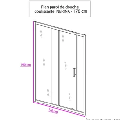 Cuisibane Porte de douche 170 cm coulissante NERINA* Porte De Douche