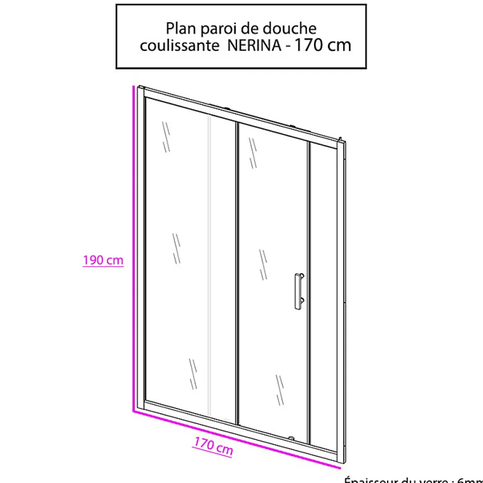 Cuisibane Porte de douche 170 cm coulissante NERINA* Porte De Douche