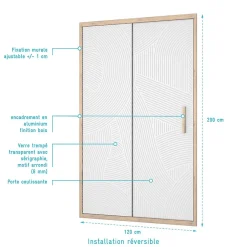Aurlane Porte de douche 120 coulissante HINATA - style Japandi courbes douces - Cadre effet Bois - Verre 6mm