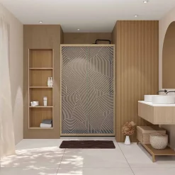 Aurlane Porte de douche 120 coulissante HINATA - style Japandi courbes douces - Cadre effet Bois - Verre 6mm