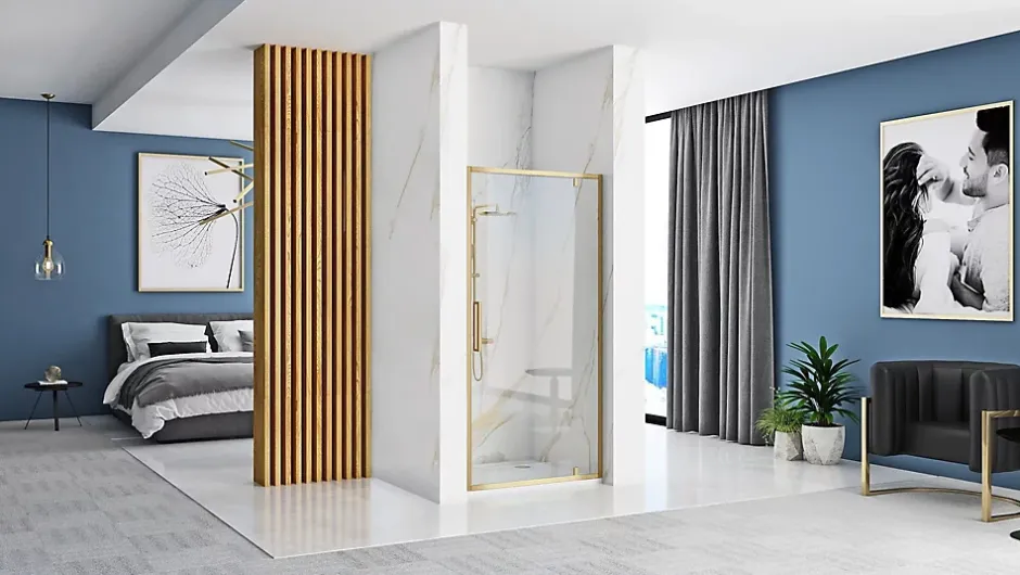 Rea Porte de douche à entrouvrir Rapid Swing Brushed Gold 90* Porte De Douche