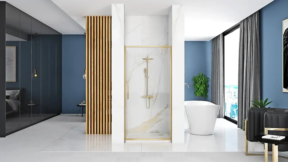 Rea Porte de douche à entrouvrir Rapid Swing Brushed Gold 90* Porte De Douche