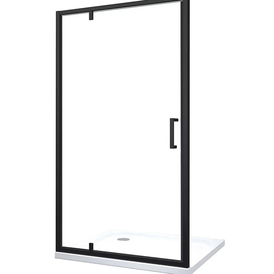 Laneri Porte de douche à ouverture battante roto-translante avec pivots asymétriques, cadre noir mat réversible Cm 116-119 H 200