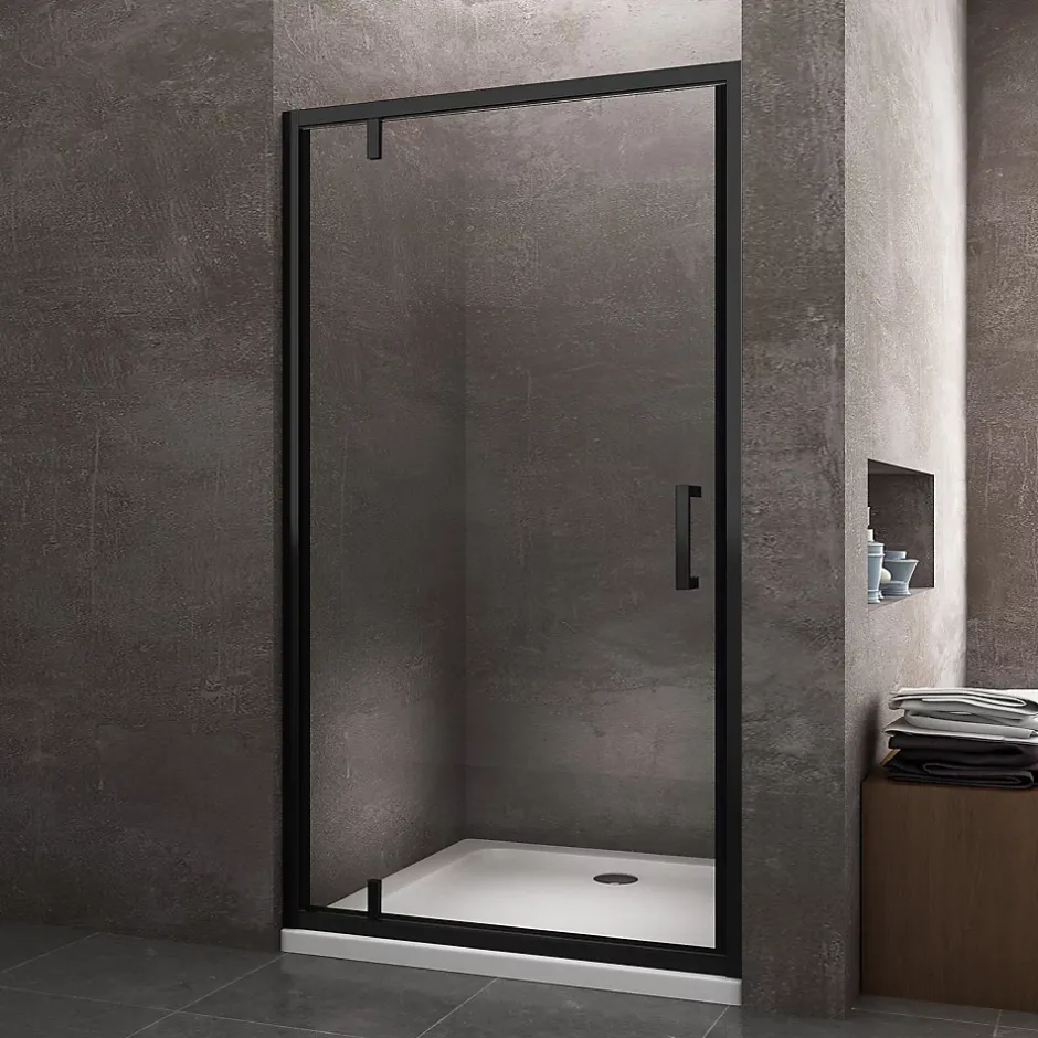 Laneri Porte de douche à ouverture battante roto-translante avec pivots asymétriques, cadre noir mat réversible Cm 116-119 H 200