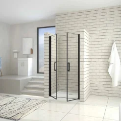 AICA Sanitaire Porte de douche battante 80cm en verre trempé anticalcaire profil et poignée Noir Mat douche italienne hauteur 200cm