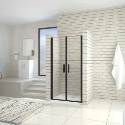 AICA Sanitaire Porte de douche battante 100cm en verre trempé anticalcaire profil et poignée Noir Mat douche italienne hauteur 200cm* Porte De Douche
